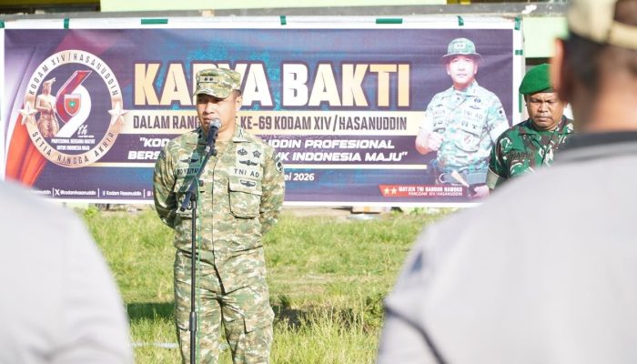 Kodim 1423/Soppeng Hidupkan  Semangat Gotong Royong di HUT Kodam XIV/Hasanuddin