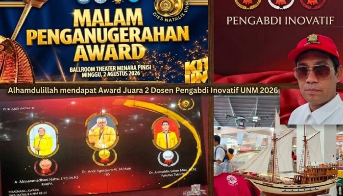 Dr.Ir.Drs.H.Alimuddin Saban Miru, M.Pd Sabet Juara 2 Dosen Pengabdi Inovatif UNM 2026